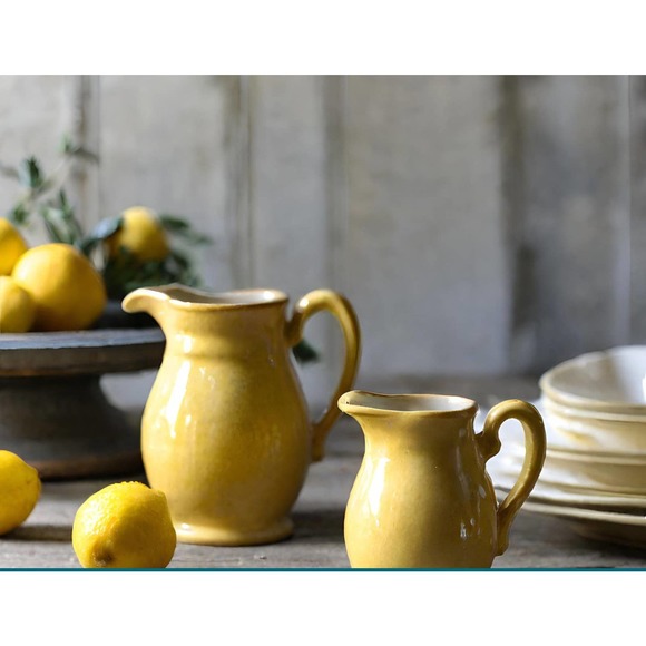 Vintage Yellow Stoneware Pitcher Creamer Handle Made in USA Serving Tableware - Picture 2 of 10
